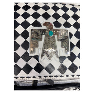 Checkered thunderbird cowhide leather backpack