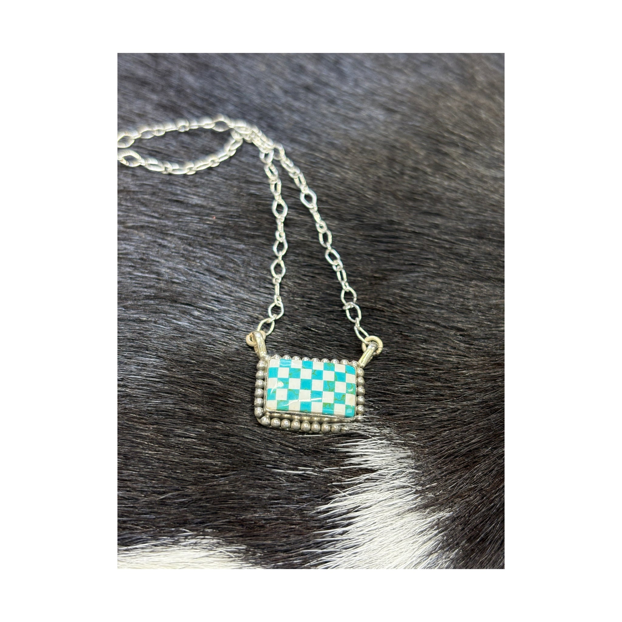 Genuine turquoise inlaid sterling silver necklace (non native) 20in