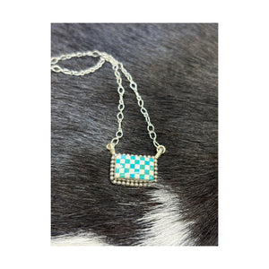 Genuine turquoise inlaid sterling silver necklace (non native) 20in