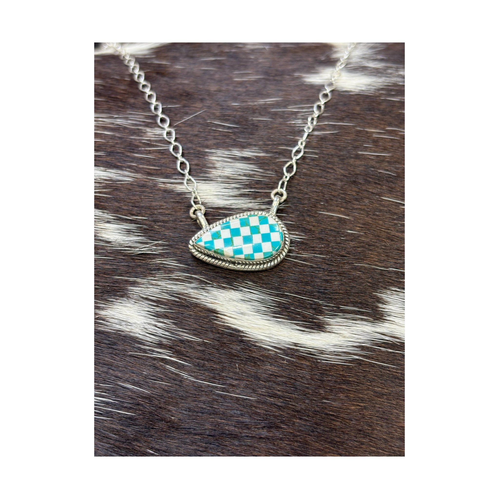 Genuine turquoise inlaid sterling silver necklace (non native) 20in