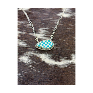 Genuine turquoise inlaid sterling silver necklace (non native) 20in