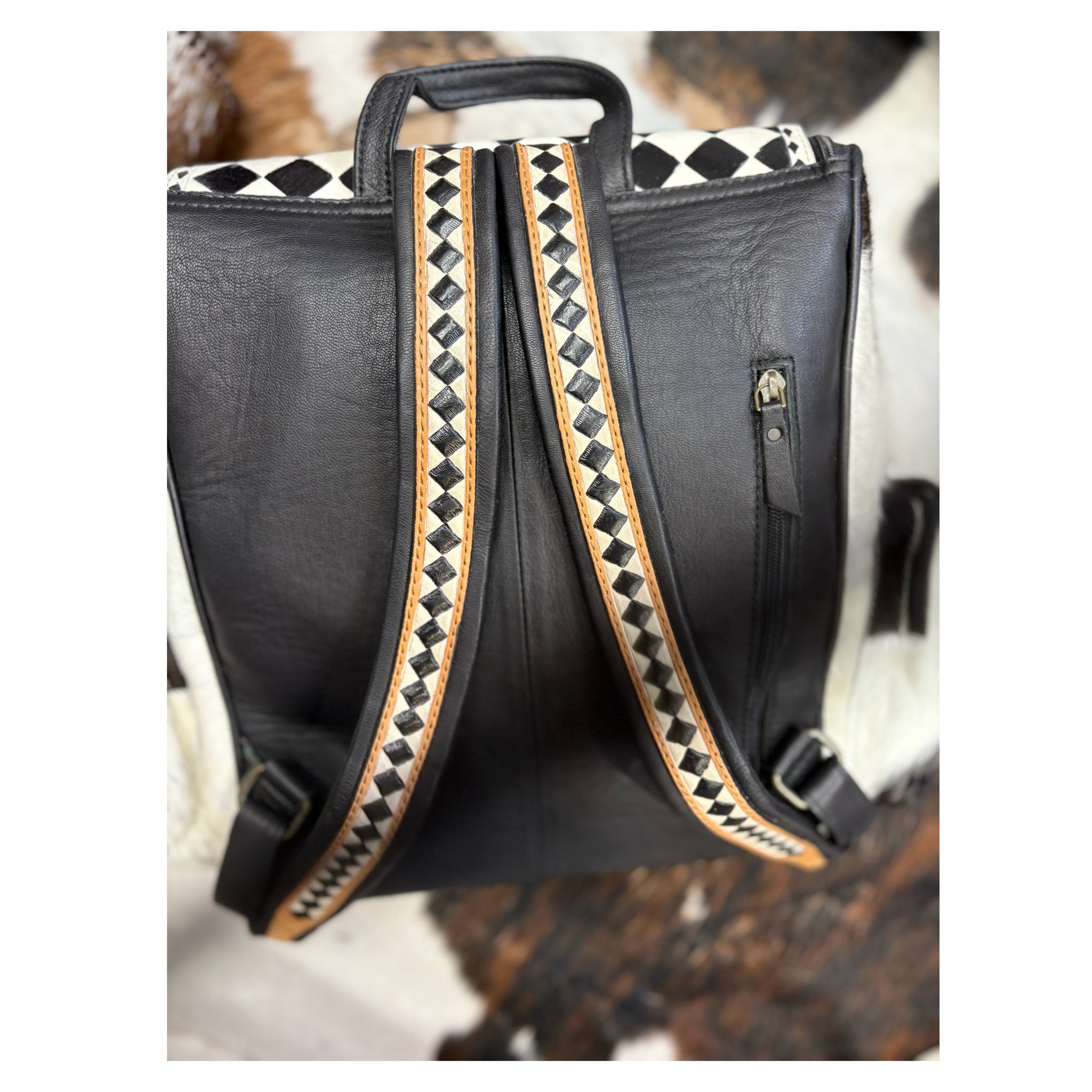 Checkered thunderbird cowhide leather backpack