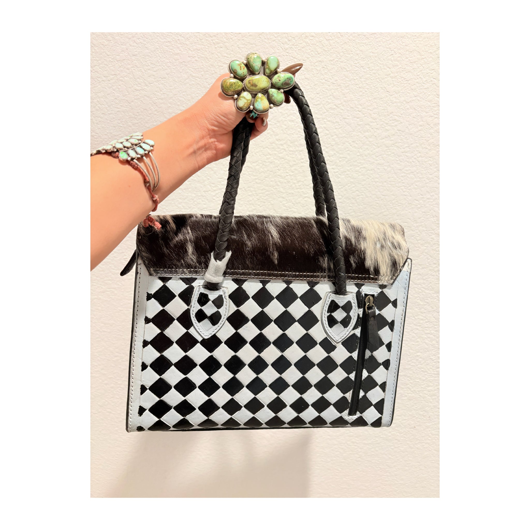 Black and white checker tote bag