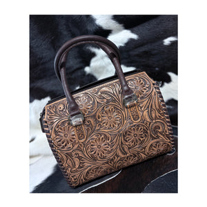 Medium dark brown leather tooled speedie