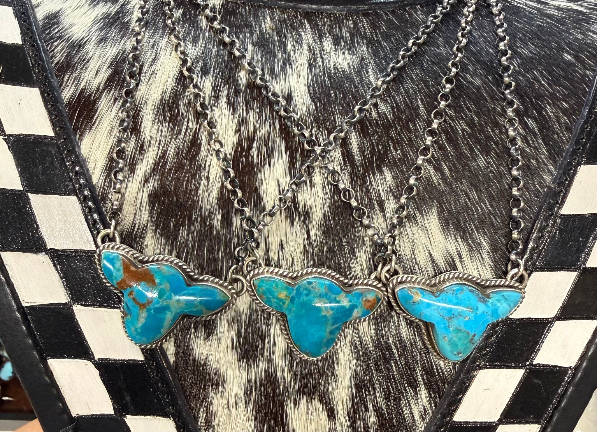 Cowhead turquoise/ sterling silver necklace native made