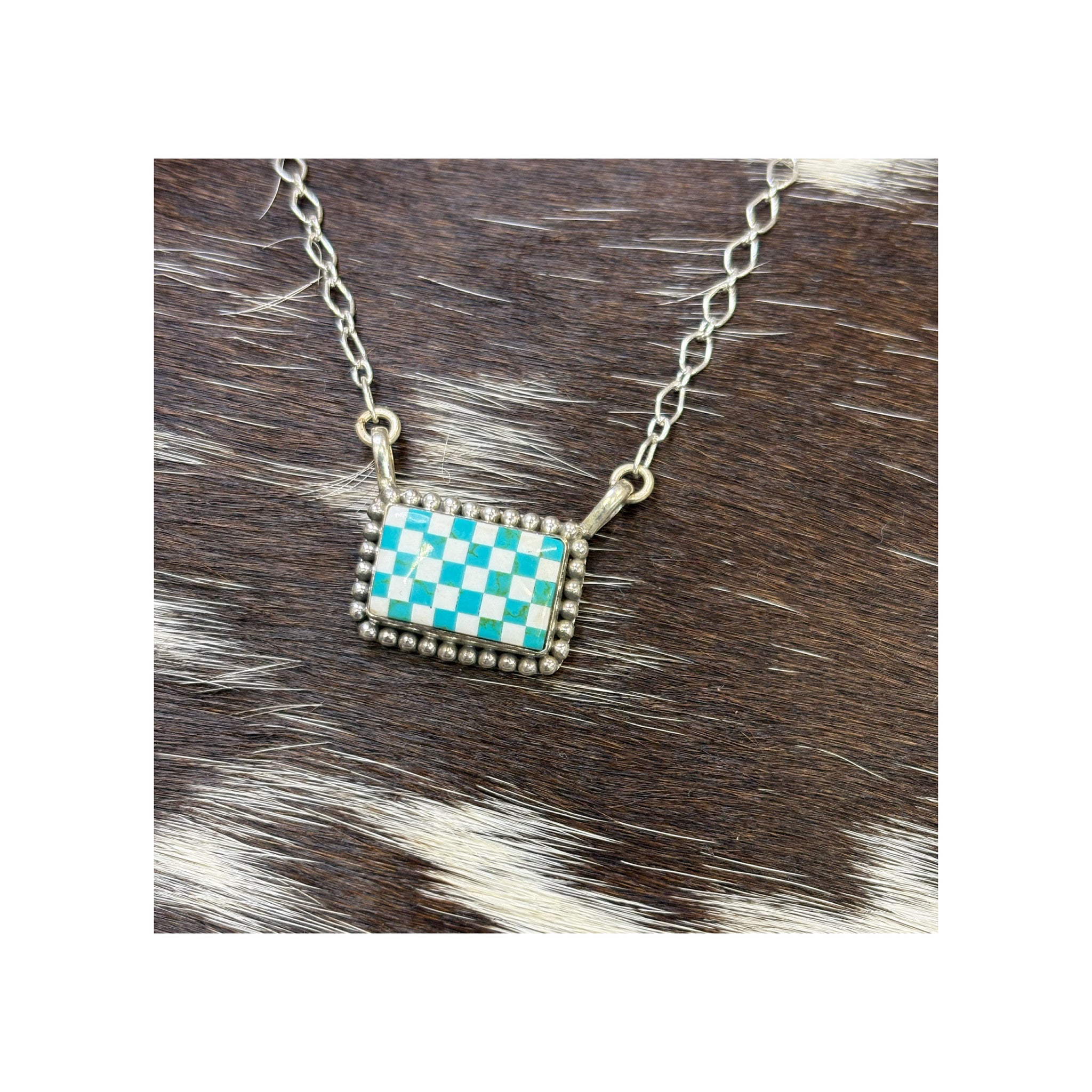Genuine turquoise inlaid sterling silver necklace (non native) 20in