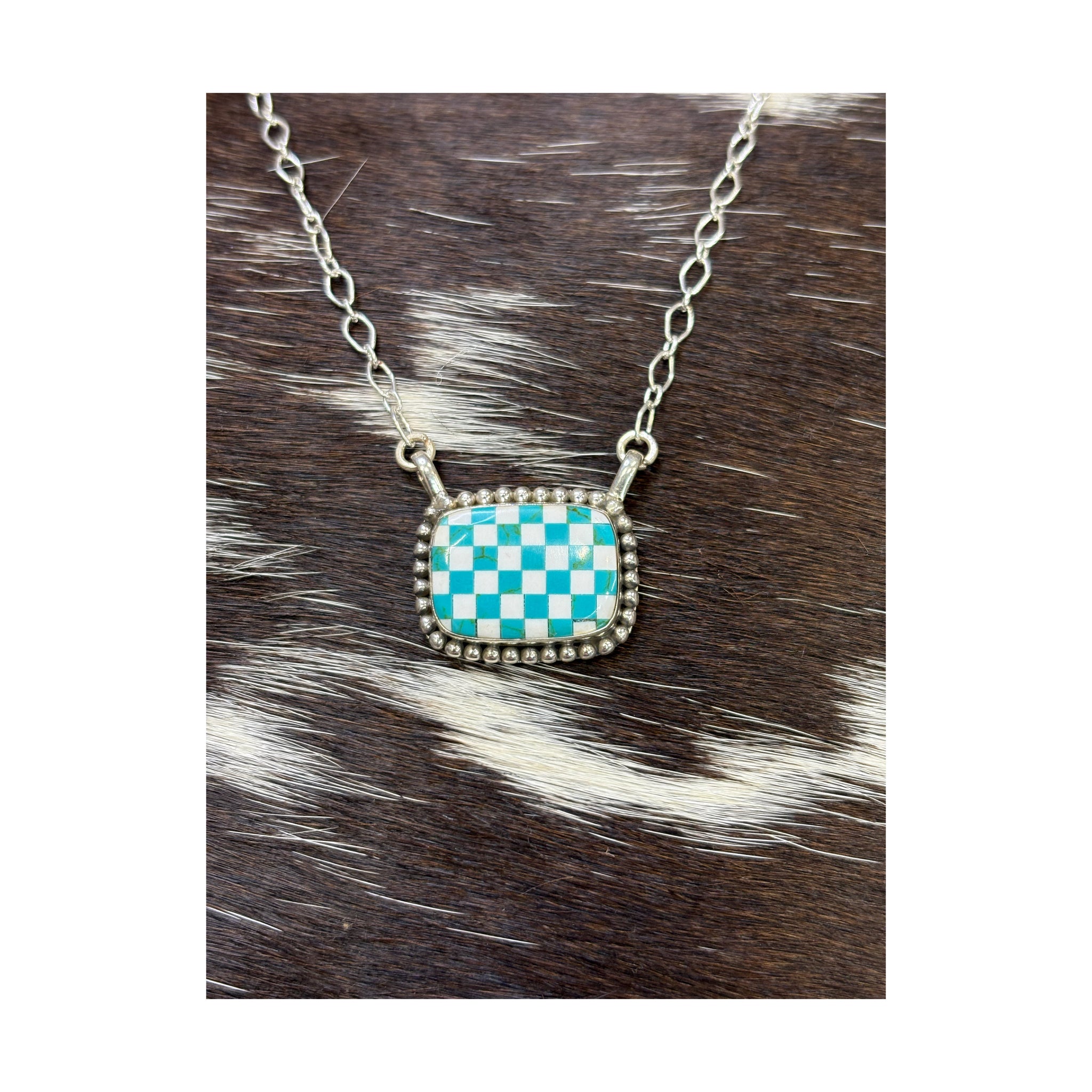 Genuine turquoise inlaid sterling silver necklace (non native) 20in