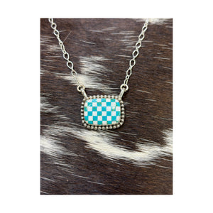 Genuine turquoise inlaid sterling silver necklace (non native) 20in