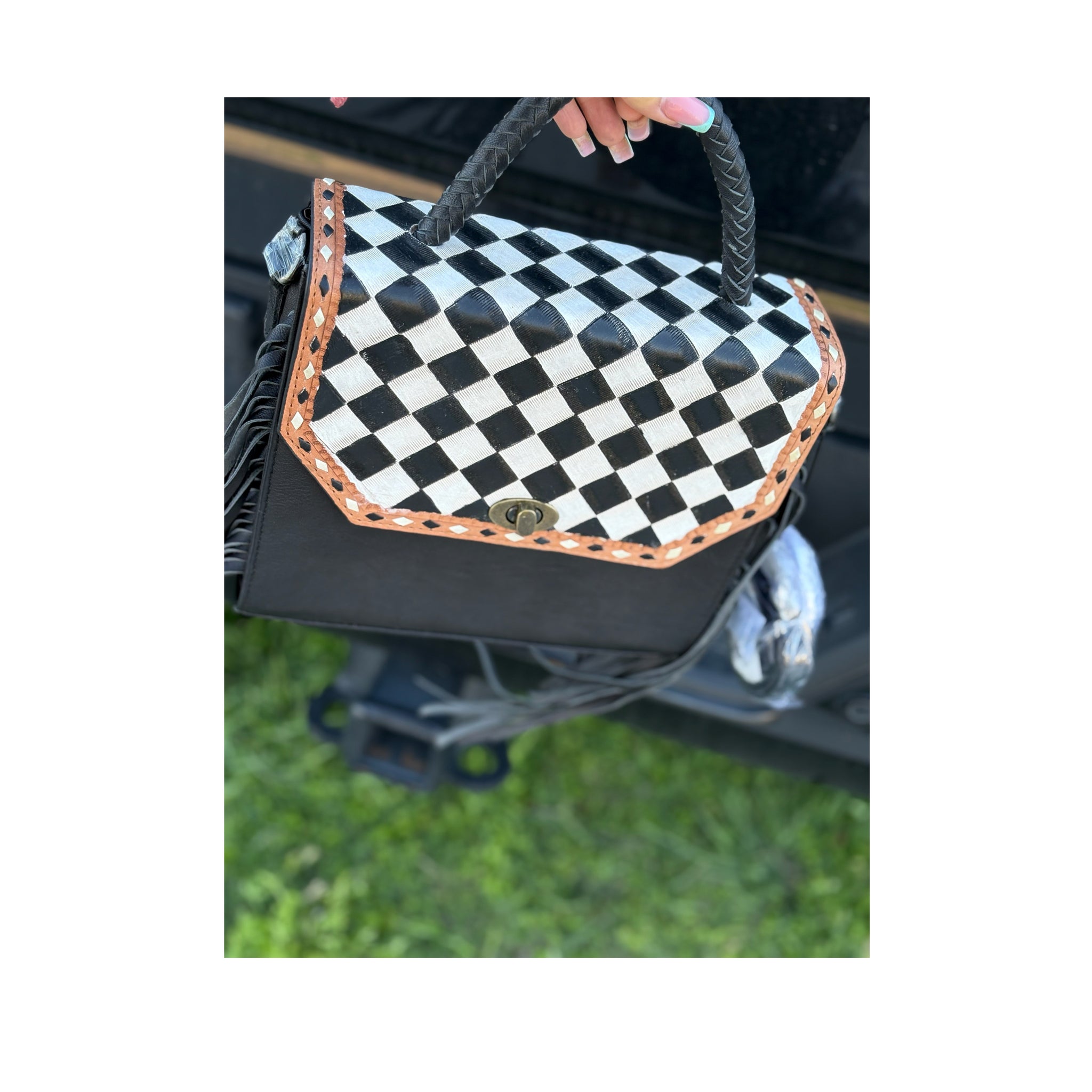 Checkered leather bag