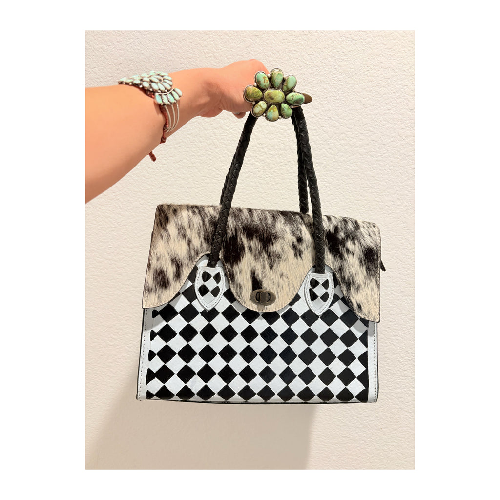 Black and white checker tote bag