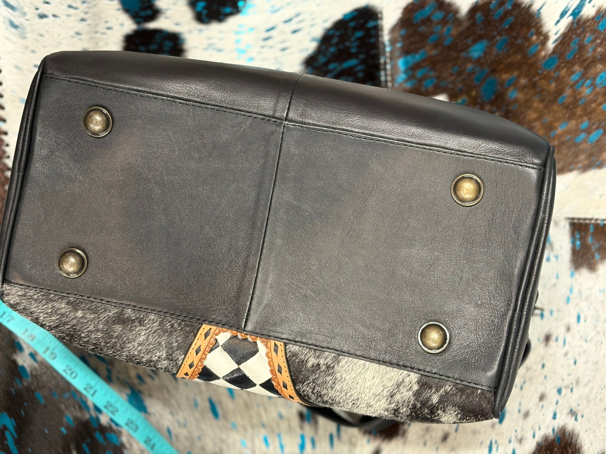 Weekender checkered cowhide/leather bag