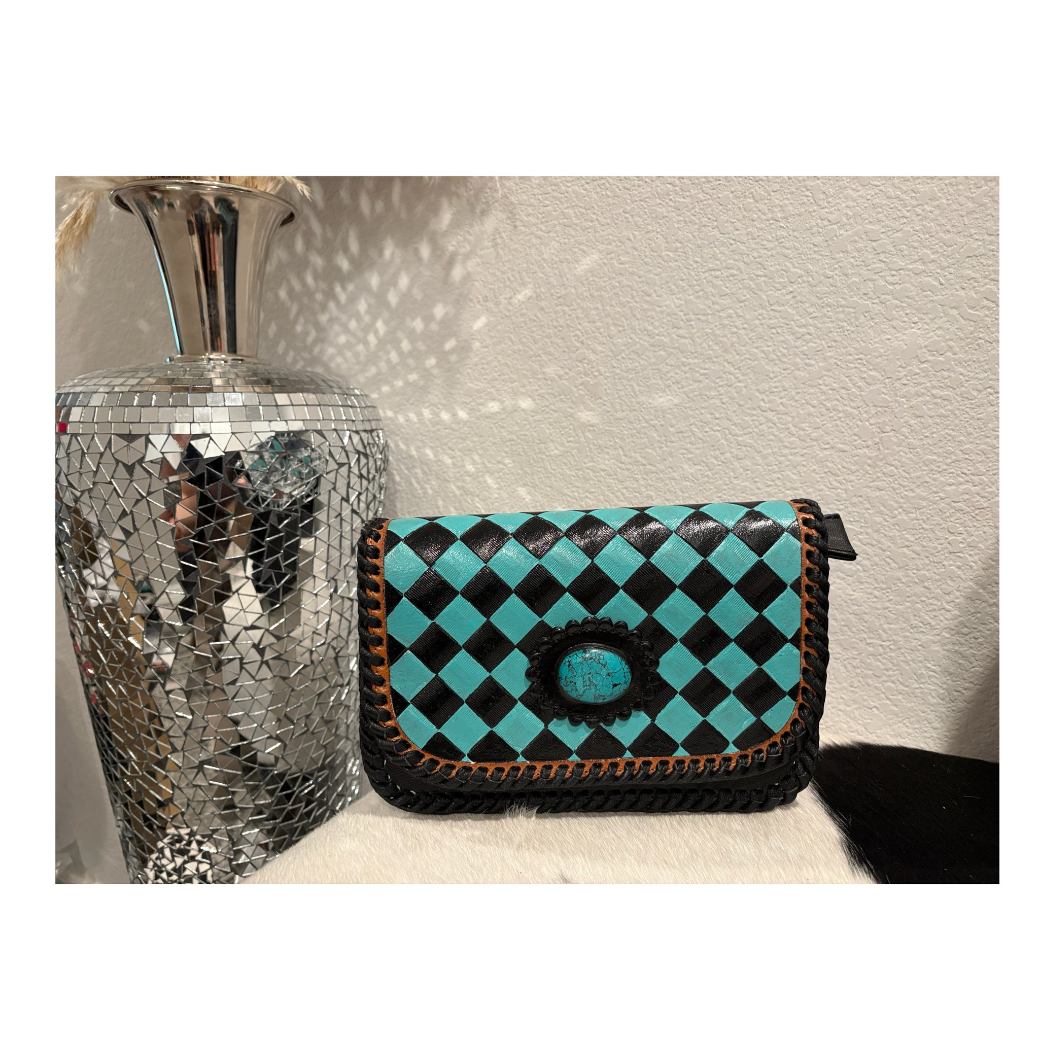 Blue and black checker envelope bag