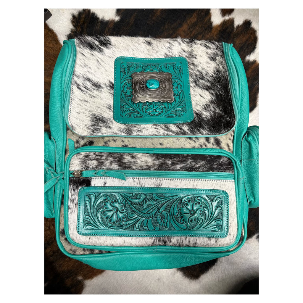 Turquoise leather with cowhide backpack