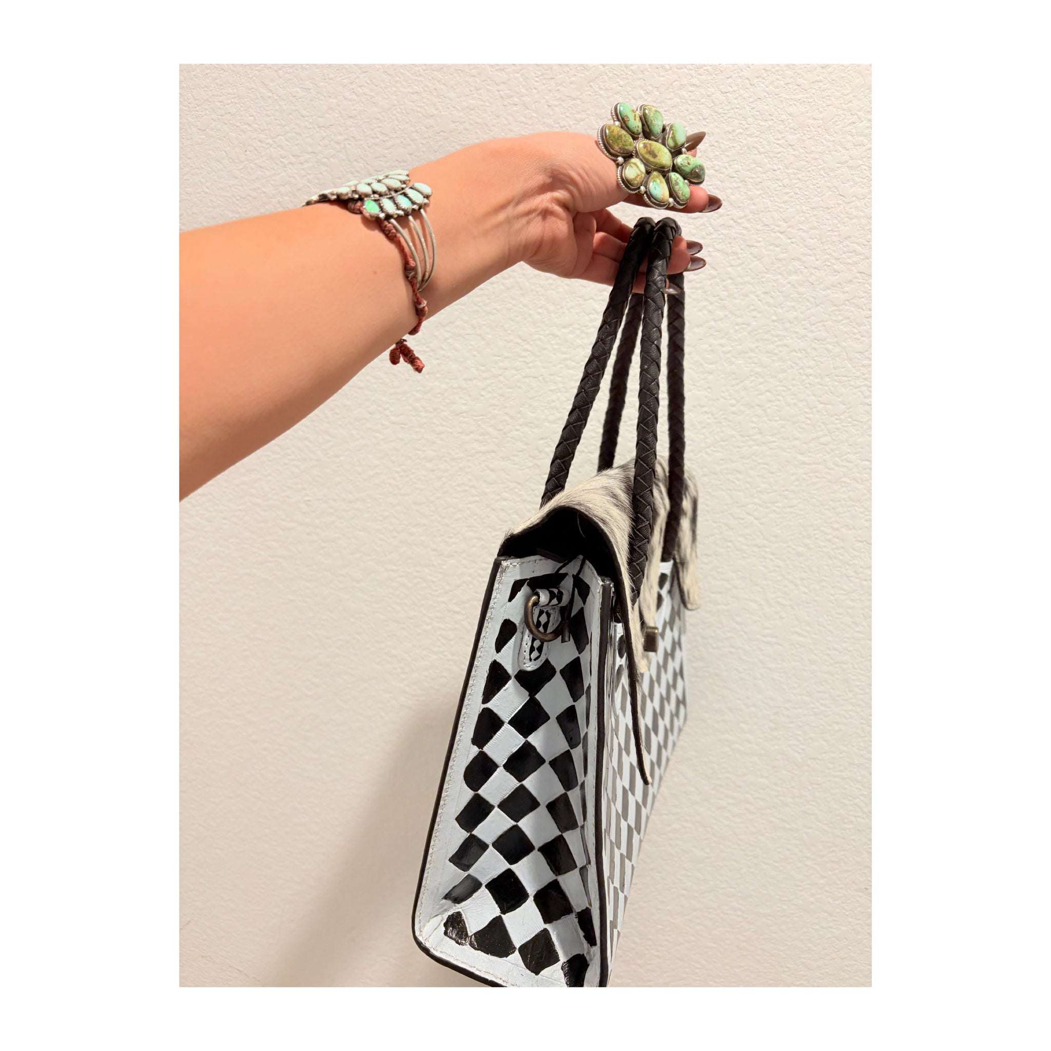 Black and white checker tote bag