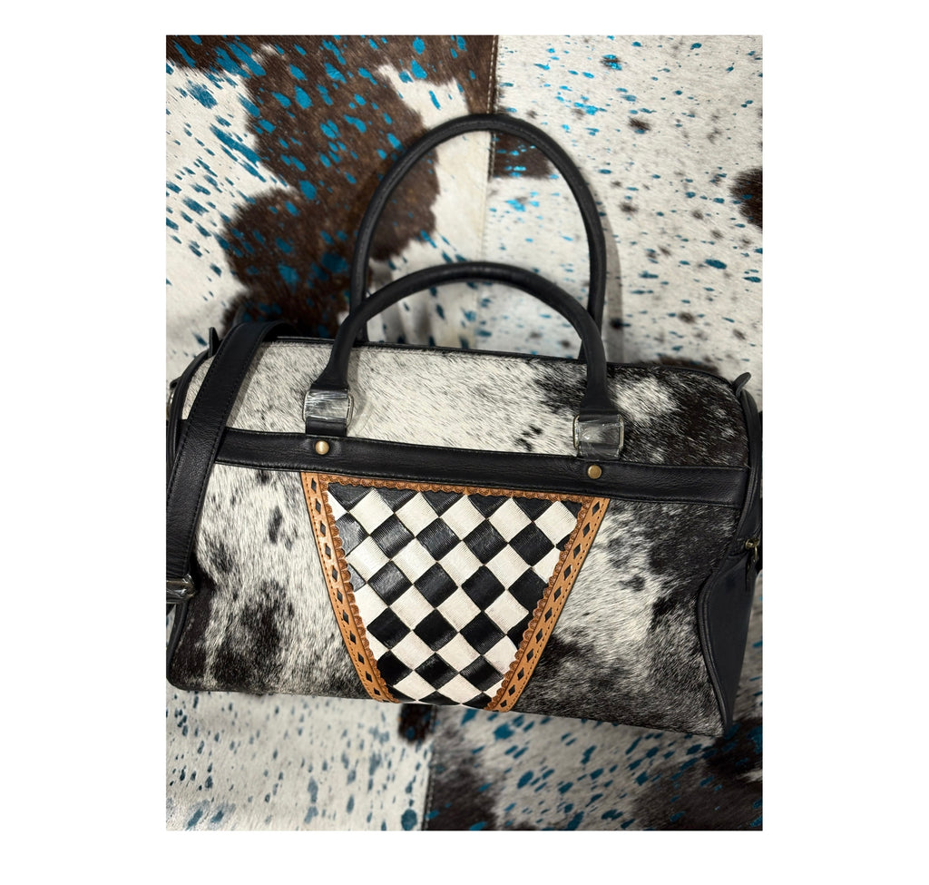 Weekender checkered cowhide/leather bag
