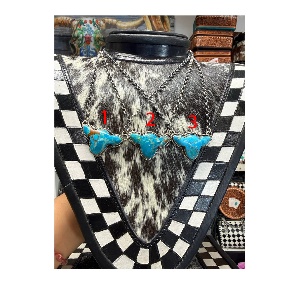 Cowhead turquoise/ sterling silver necklace native made