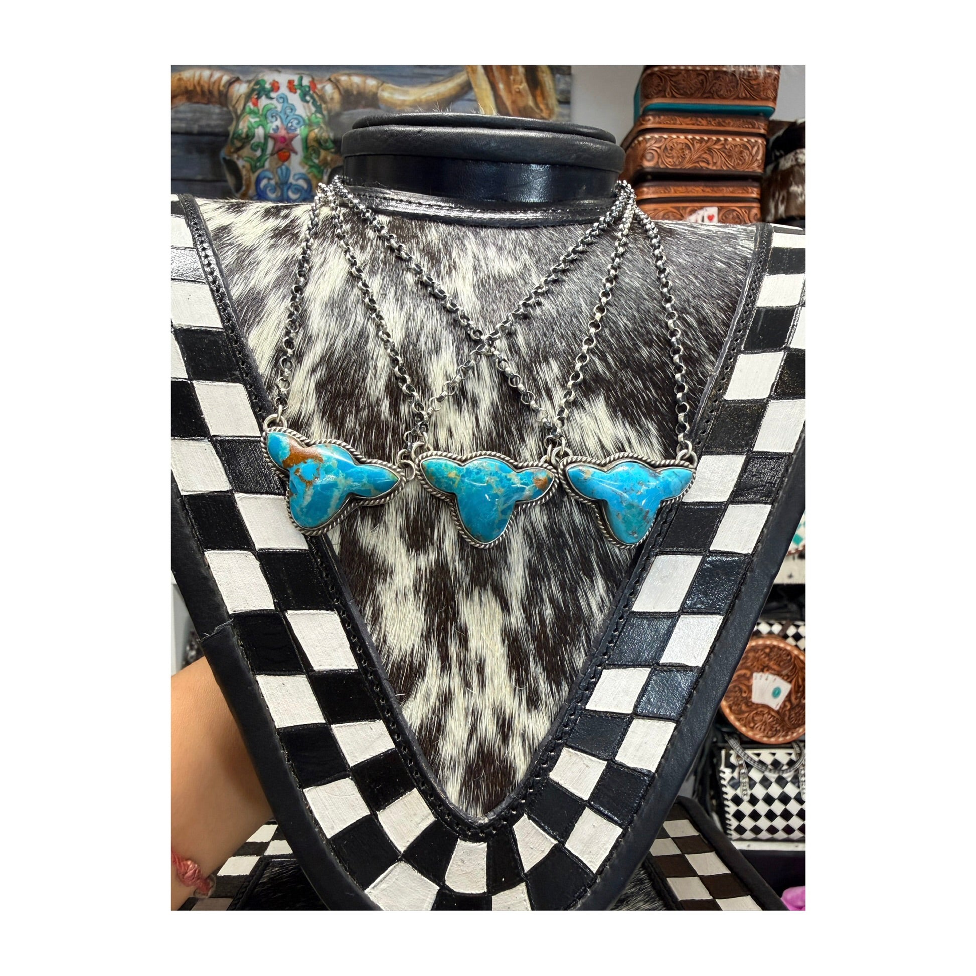 Cowhead turquoise/ sterling silver necklace native made