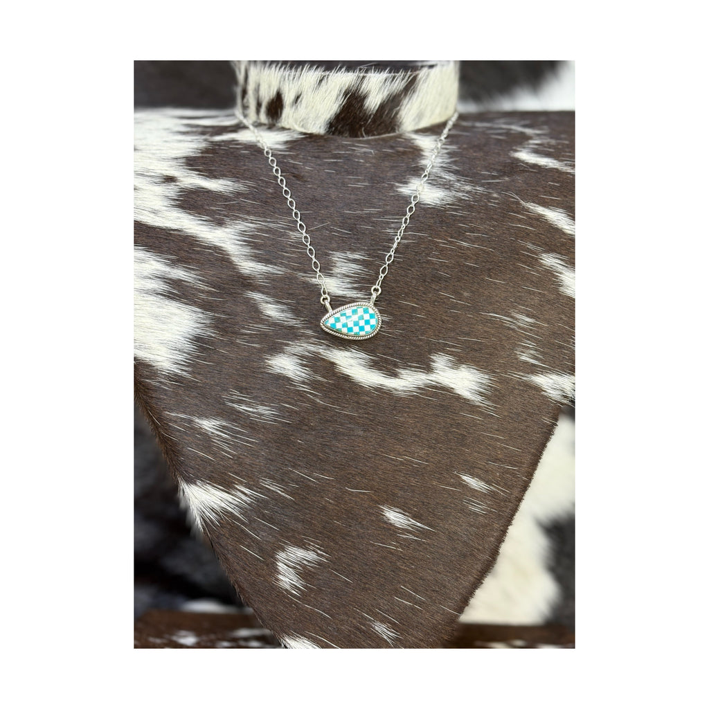 Genuine turquoise inlaid sterling silver necklace (non native) 20in