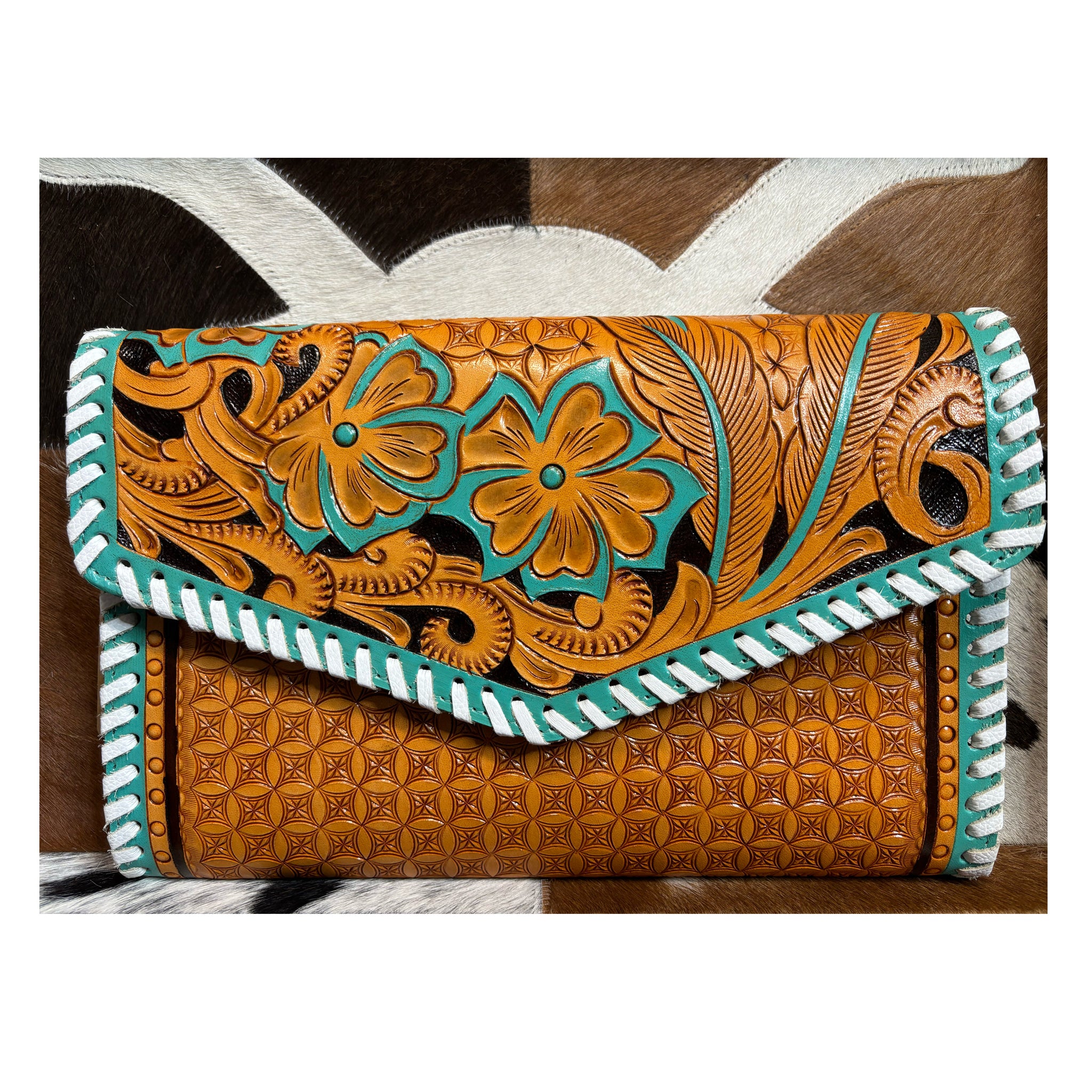 Leather Tooled envelope crossbody purse