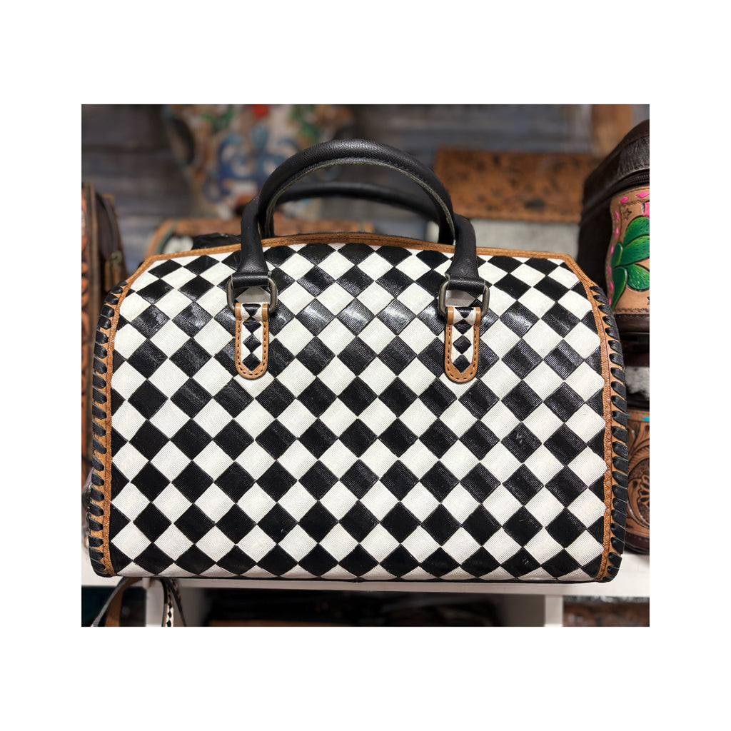 Checkered large duffle leather tooled