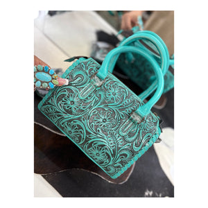 Small turquoise leather tooled speedie