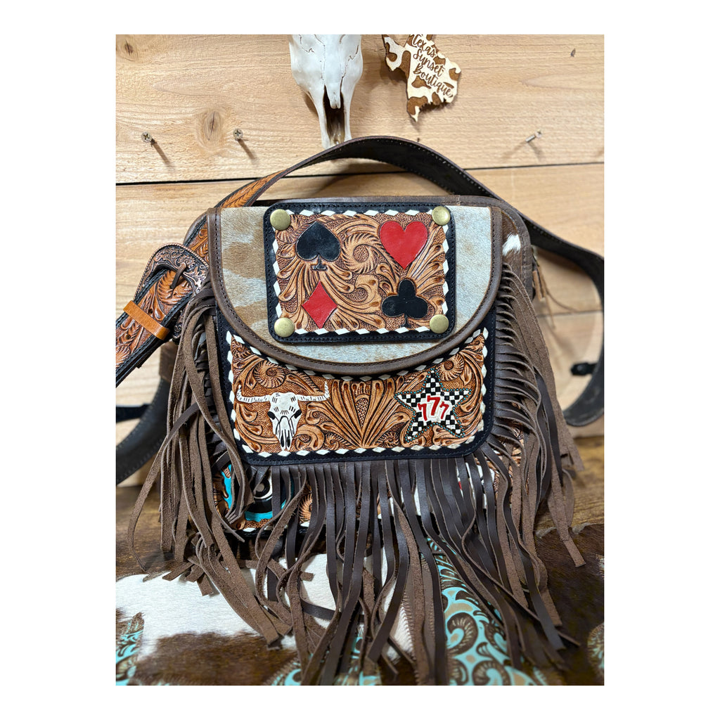 Leather tooled/cowhide ace 3 in one purse