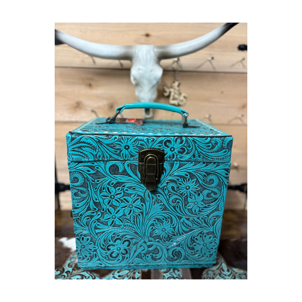 Turquoise leather tooled xxl jewelry box