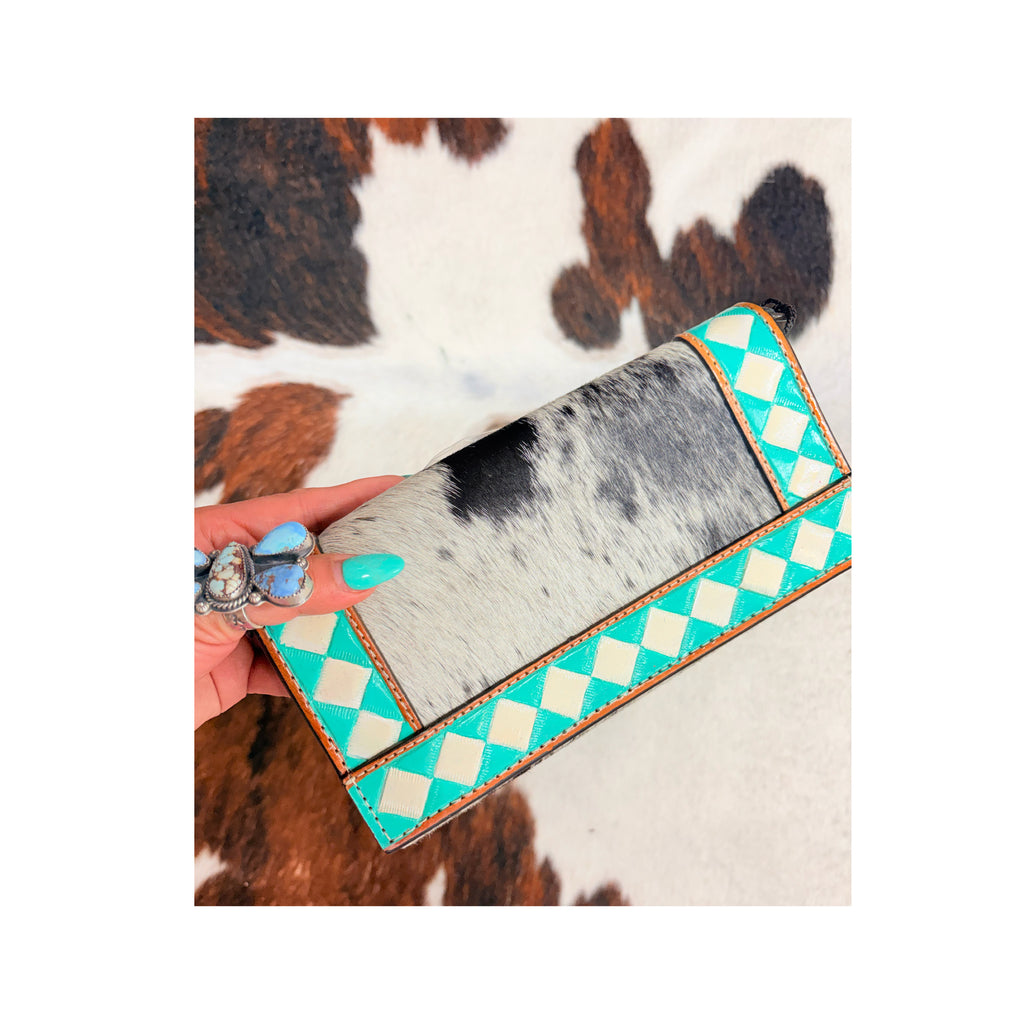 Turquoise Checkered cross body wallet