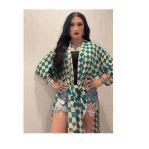 Turquoise/beige checker duster