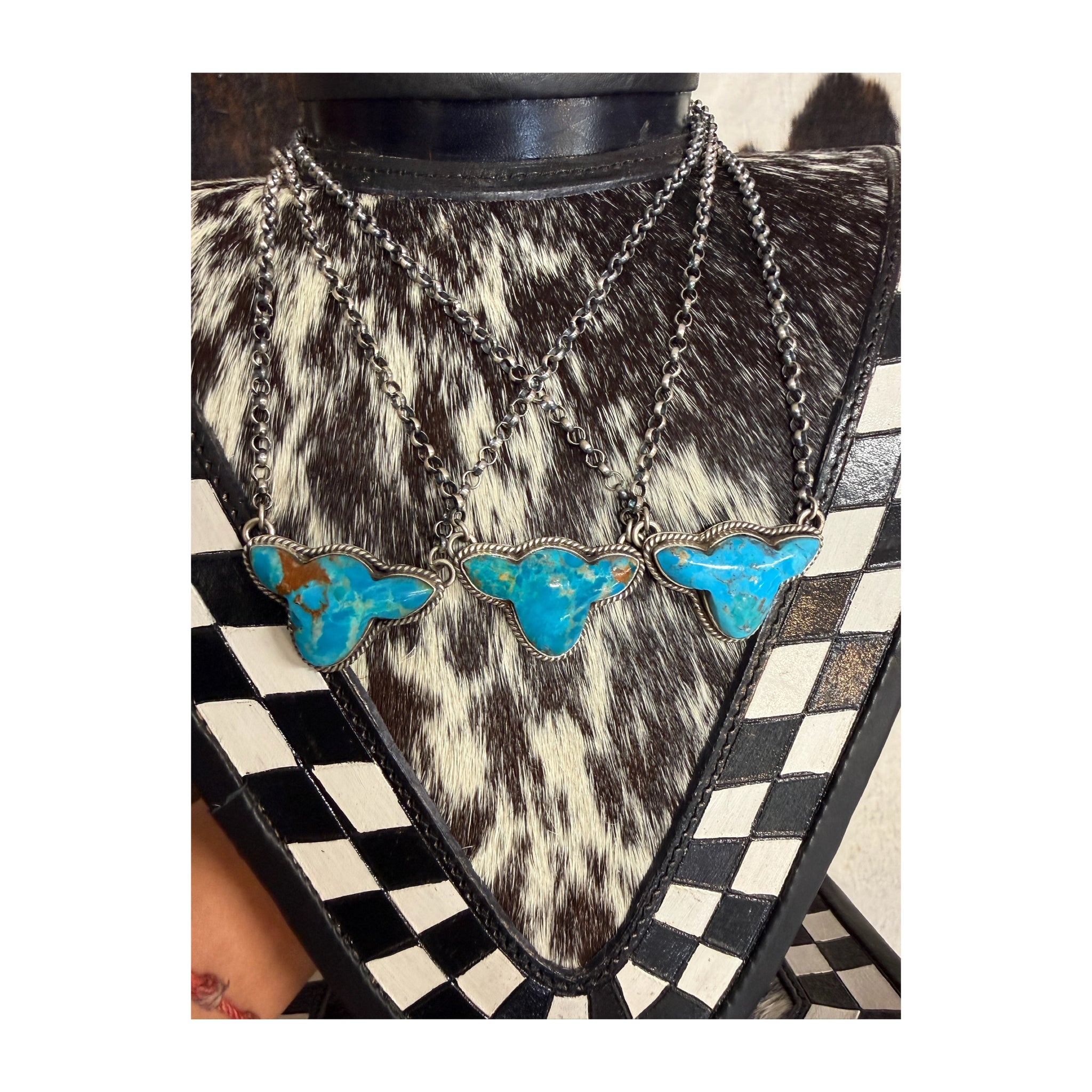 Cowhead turquoise/ sterling silver necklace native made