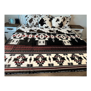 Burgundy white black azteca 2 ply king size blanket