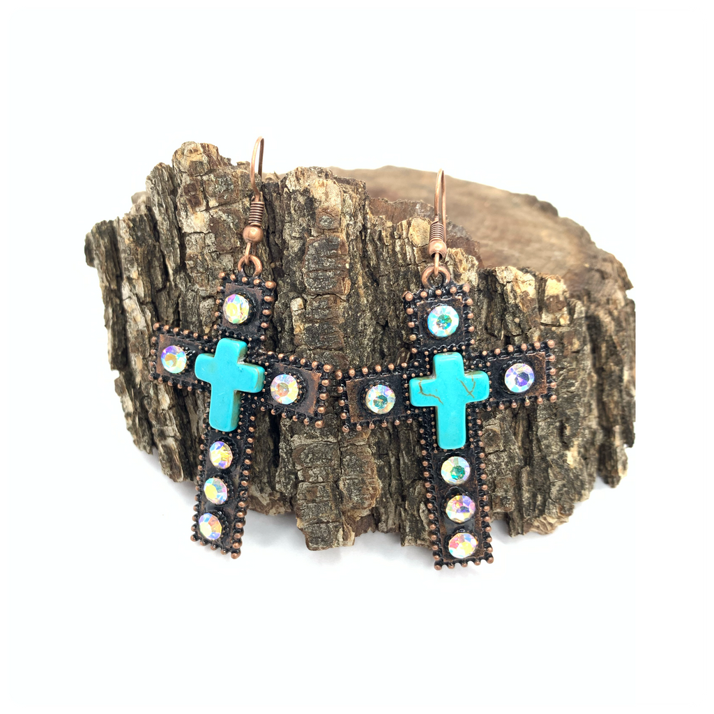 Cross Earrings with Turquoise Stone