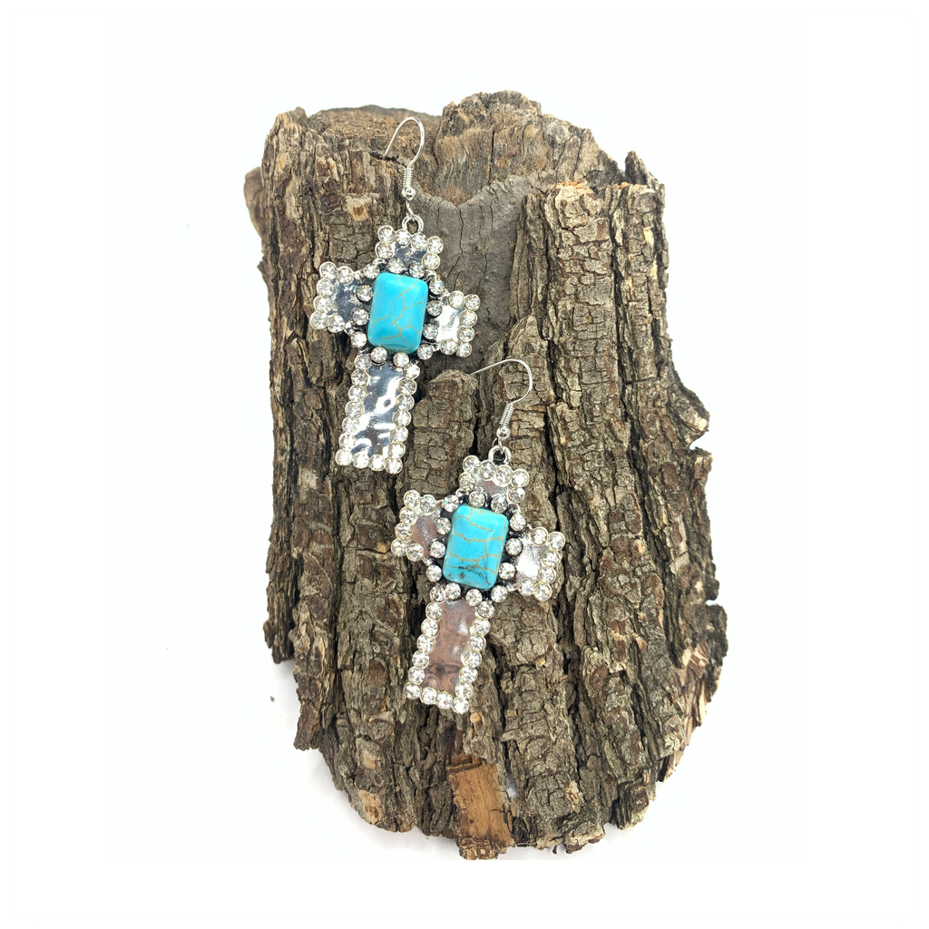 Cross Earrings with Turquoise stone