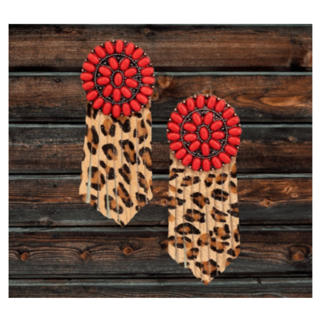 Red Squash Blossom Tassel Earrings/leopard