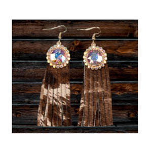 Rhinestone Tassel Earrings cow hide