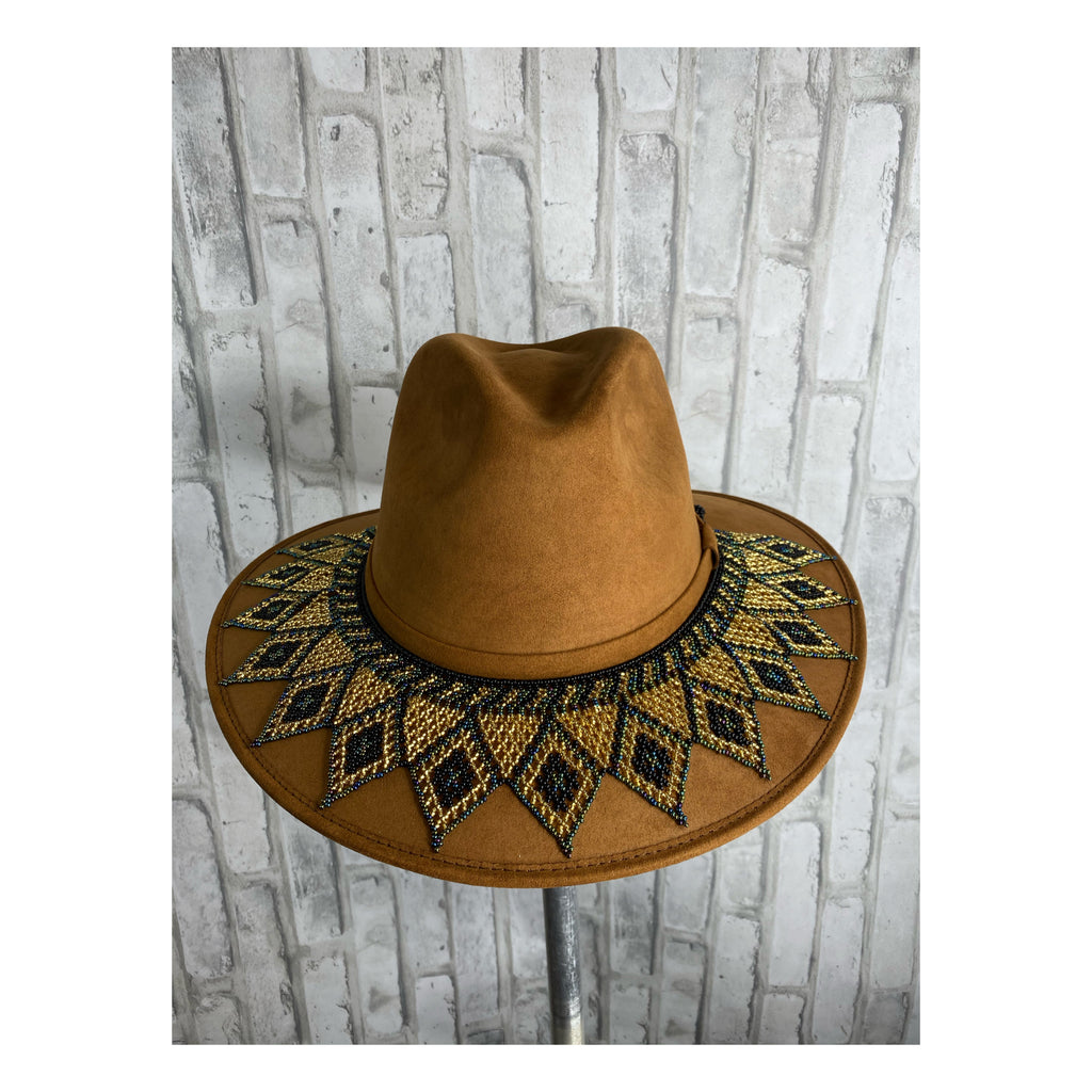 Mexican Suede Cowgirl Hat with Beaded Huichol Hatband