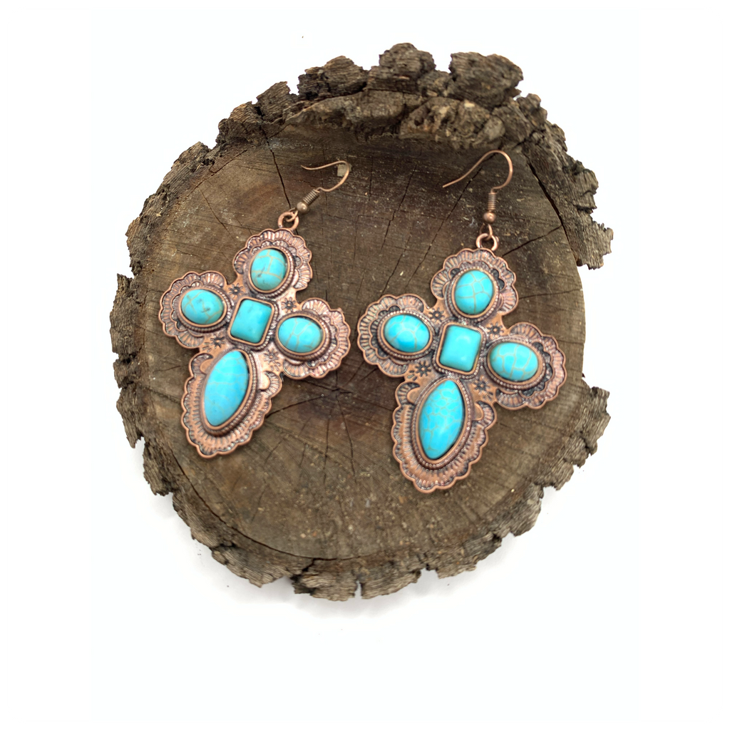 Cross Earrings with Turquoise Stones