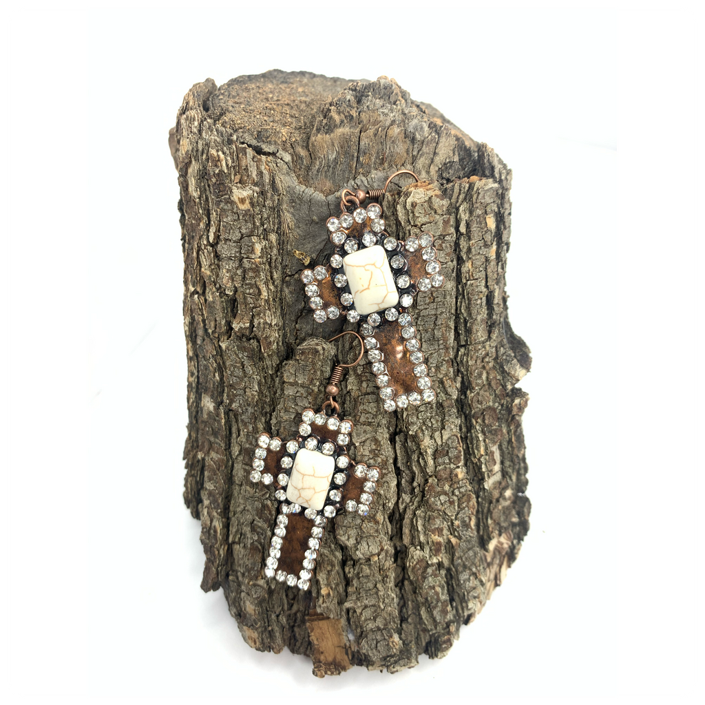 Cross Earrings with White Stone