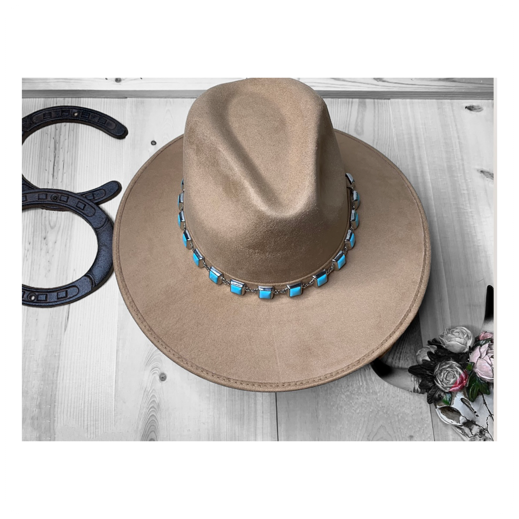 Cowgirl Hat With Sky Blue Stone Hat Band