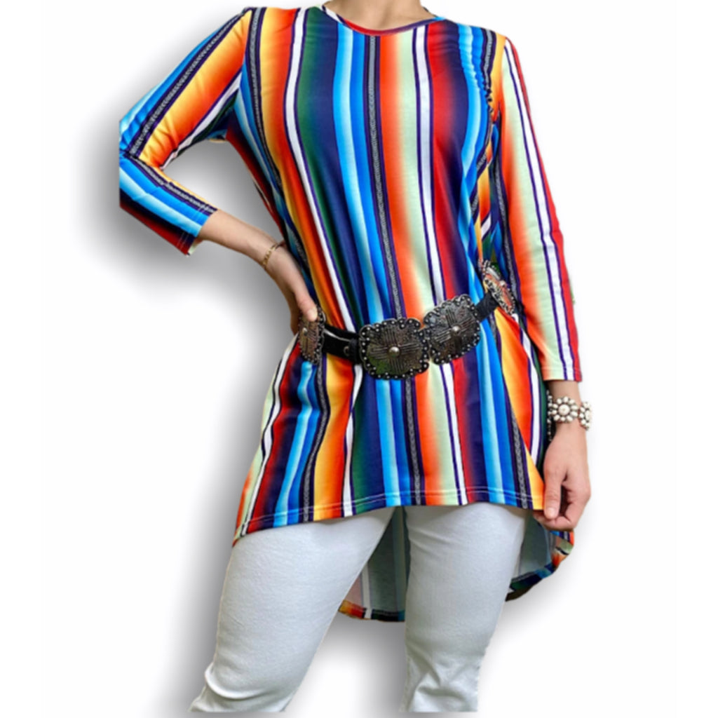Multi color striped serape high low top