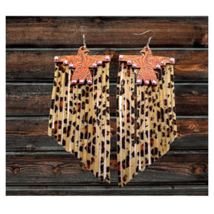 Thunderbird Wood Leopard Tassel Earrings