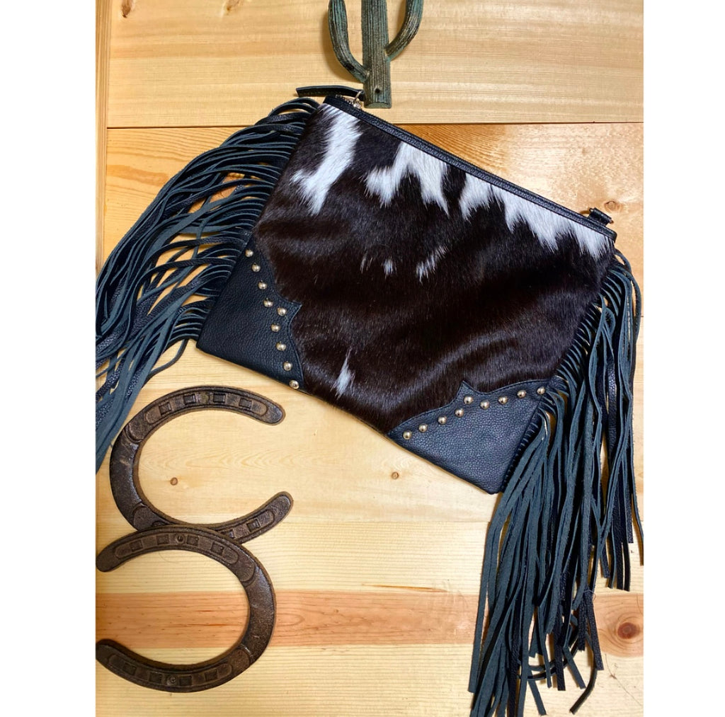 Black and white cowhide purse