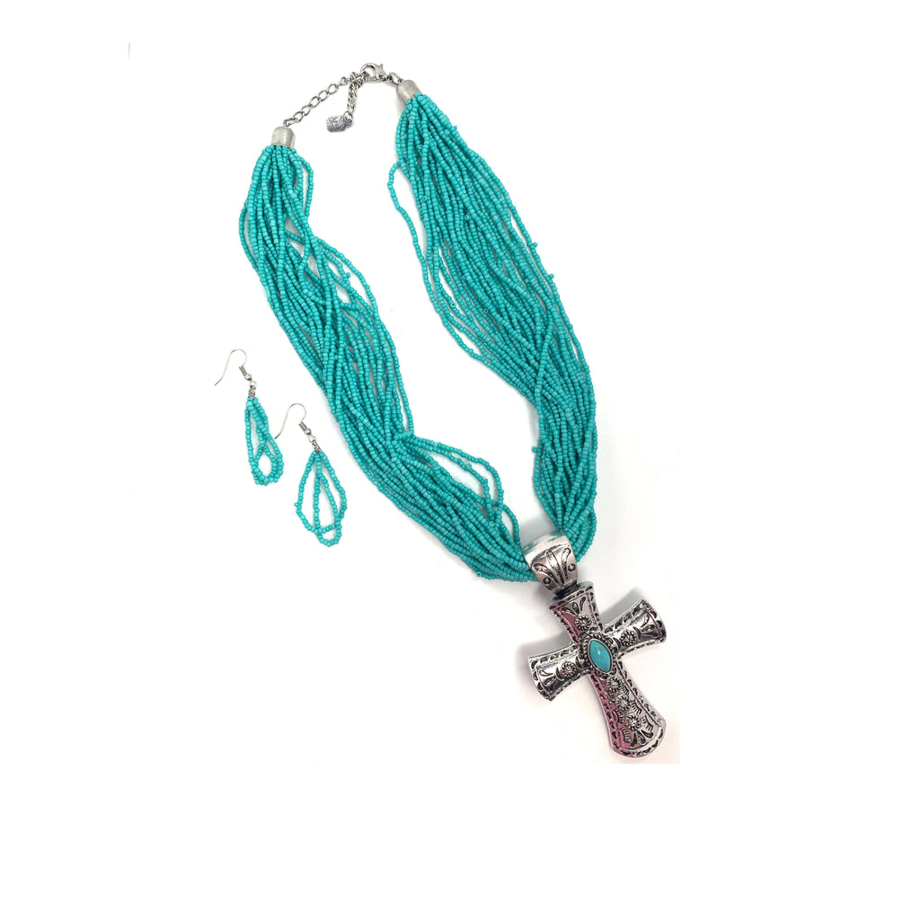 Cross Turquoise beaded necklace