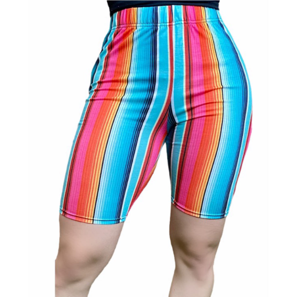 Light Multi color serape printed biker shorts