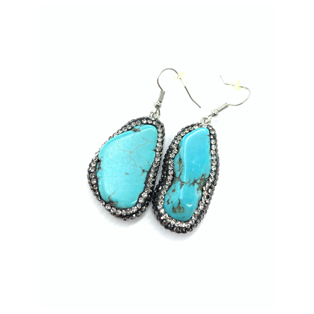 Turquoise Stone Earrings with Crystal